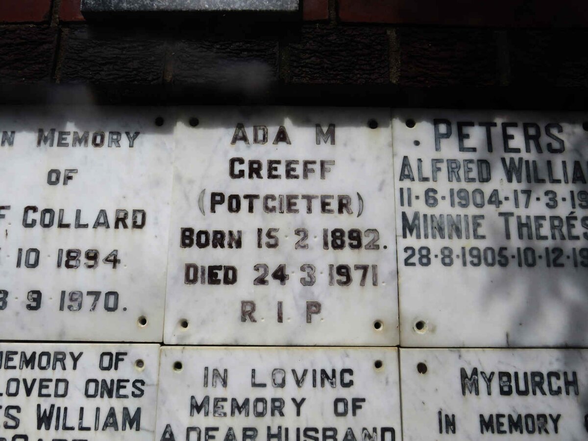 GREEFF Ada M. nee POTGIETER 1892-1971