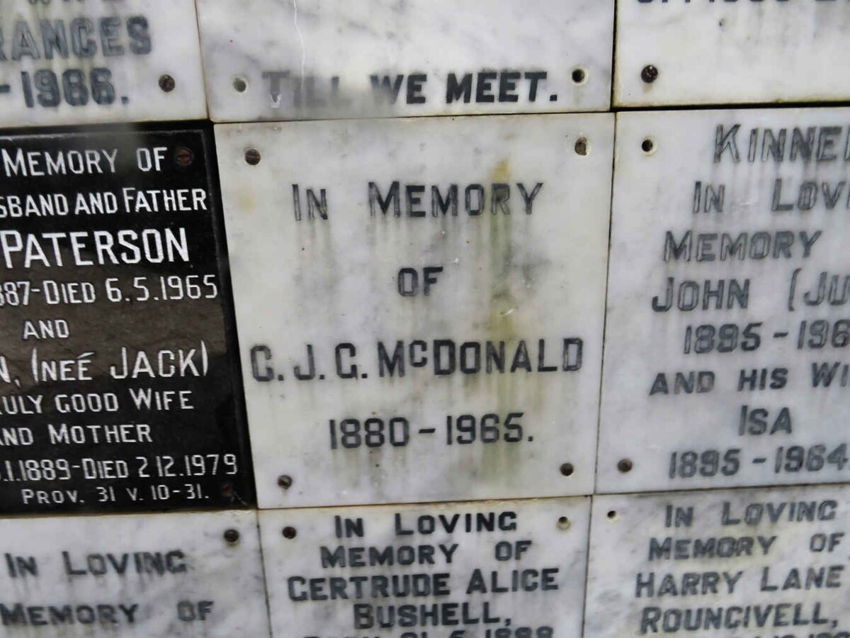 MCDONALD C.J.G. 1880-1965