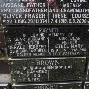 RAYNER Gerald Herbert 1908-1975 &amp; Ethel Mary 1915-1989