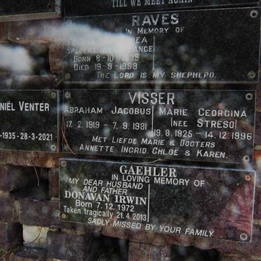 VISSER Abraham Jacobus 1919-1981 &amp; Marie Georgina STRESO 1925-1996