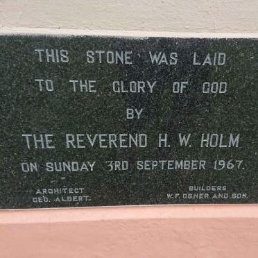 3. Stone Laid by The Reverend H.W. Holm on Sunday 3rd September 1967