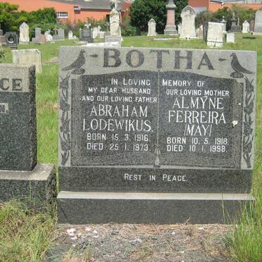 BOTHA Abraham Lodewikus 1916-1973 &amp; Almyne Ferreira 1918-1998