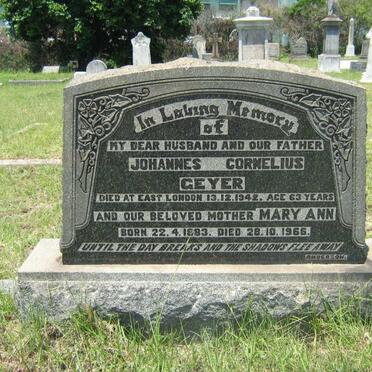 GEYER Johannes Cornelius -1942 &amp; Mary Ann 1883-1966