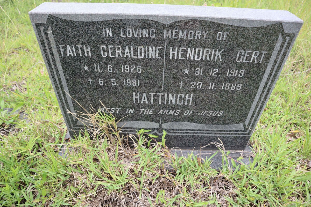 HATTINGH Hendrik Gert 1919-1989 &amp; Faith Geraldine 1926-1981