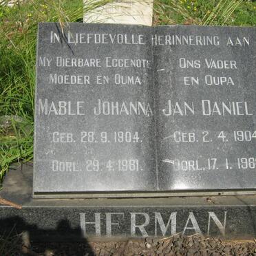 HERMAN Jan Daniel 1904-1988 &amp; Mabel Johanna 1904-1981