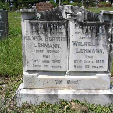 LEHMANN Wilhelm J. -1922 &amp; Anna Bertha BOYES -1940