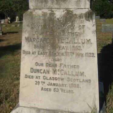 McCALLUM Duncan -1898 &amp; Margaret 1843-1923