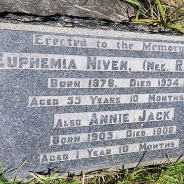 NIVEN Euphemia nee RITCHIE 1878-1934 :: JACK Annie 1905-1906