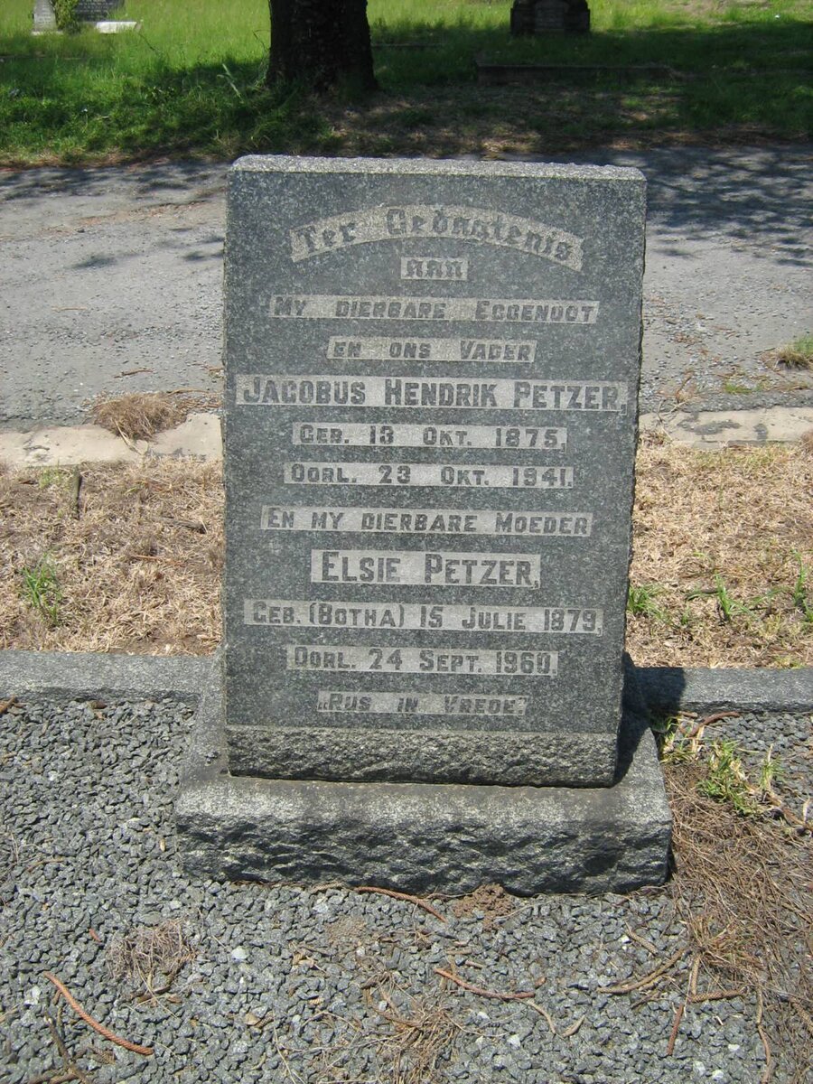 PETZER Jacobus Hendrik 1875-1941 &amp; Elsie BOTHA 1879-1960