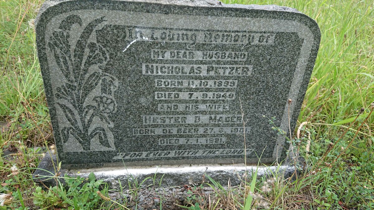 PETZER Nicholas 1899-1949 &amp; Hester D. Mager  DE BEER 1901-19?1