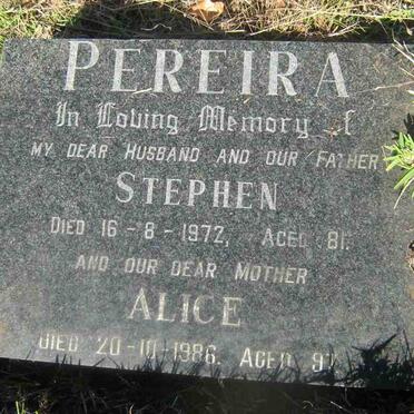 PEREIRA Stephen -1972 &amp; Alice -1986