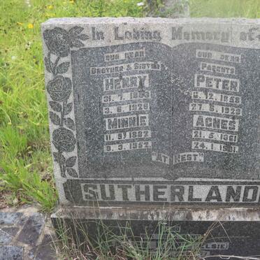 SUTHERLAND Peter 1858-1923 &amp; Agnes 1861-1931 :: SUTHERLAND Henry 18??-1926 :: SUTHERLAND Minnie 1882-1952