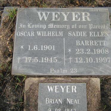 WEYER Oscar Wilhelm 1901-1945 &amp; Sadie Ellen BARRETT 1908-1997 :: WEYER  Bryan Neal 1942-2002 _1