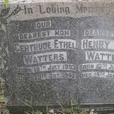 WATTERS Henry Loch 1892-1943 &amp; Gertrude Ethel 1893-1952