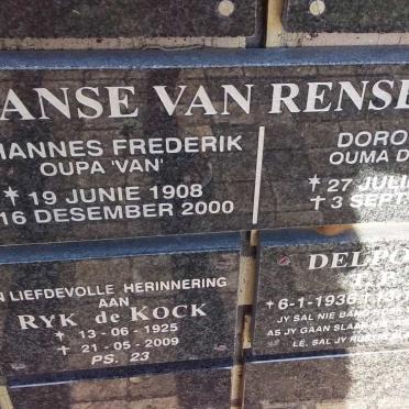 RENSBURG Johannes Frederik, Janse van 1908-2000 &amp; Dorothea 1913-2005