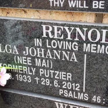 REYNOLDS Olga Johanna formerly PUTZIER nee MAI 1933-2012