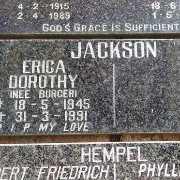 JACKSON Erica Dorothy nee BURGER 1945-1991