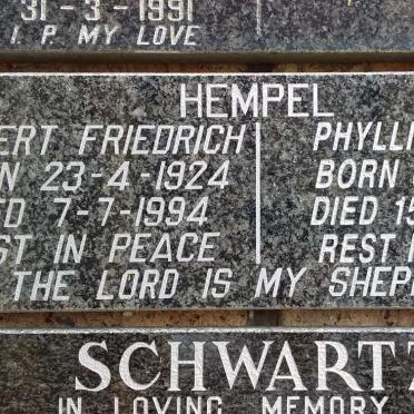 HEMPEL Albert Friedrich 1924-1994 &amp; Phyllis Eileen 1930-2017