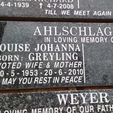 AHLSCHLÄGER Louise Johanna nee GREYLING 1953-2010