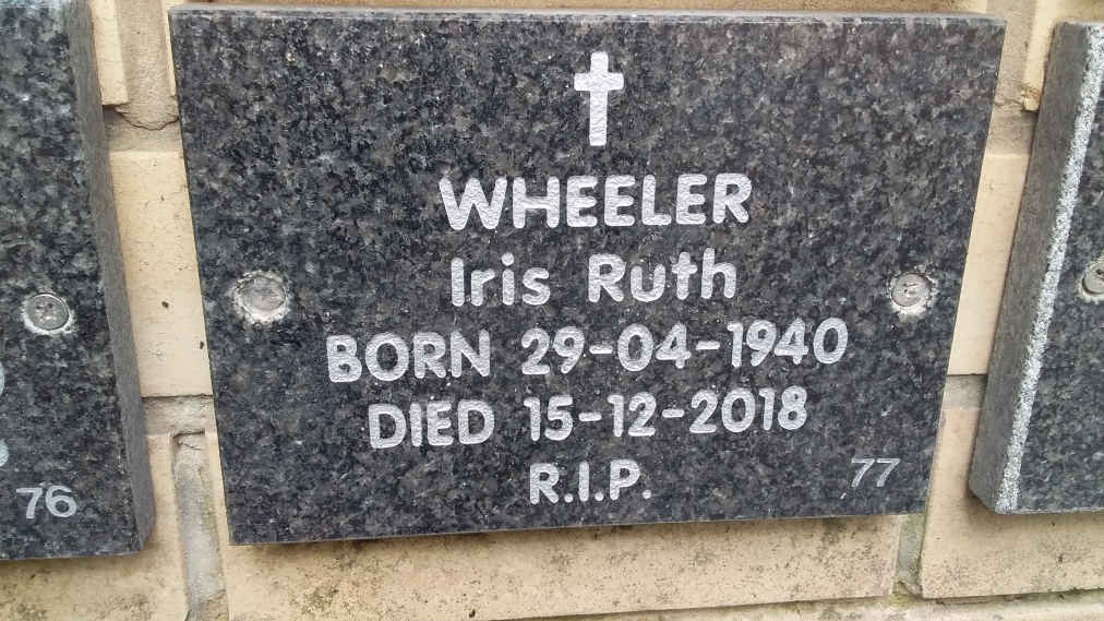 WHEELER Iris Ruth 1940-2018
