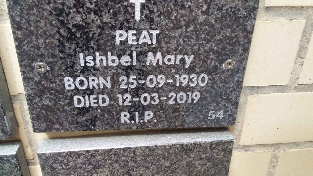 PEAT Ishbel Mary 1930-2019