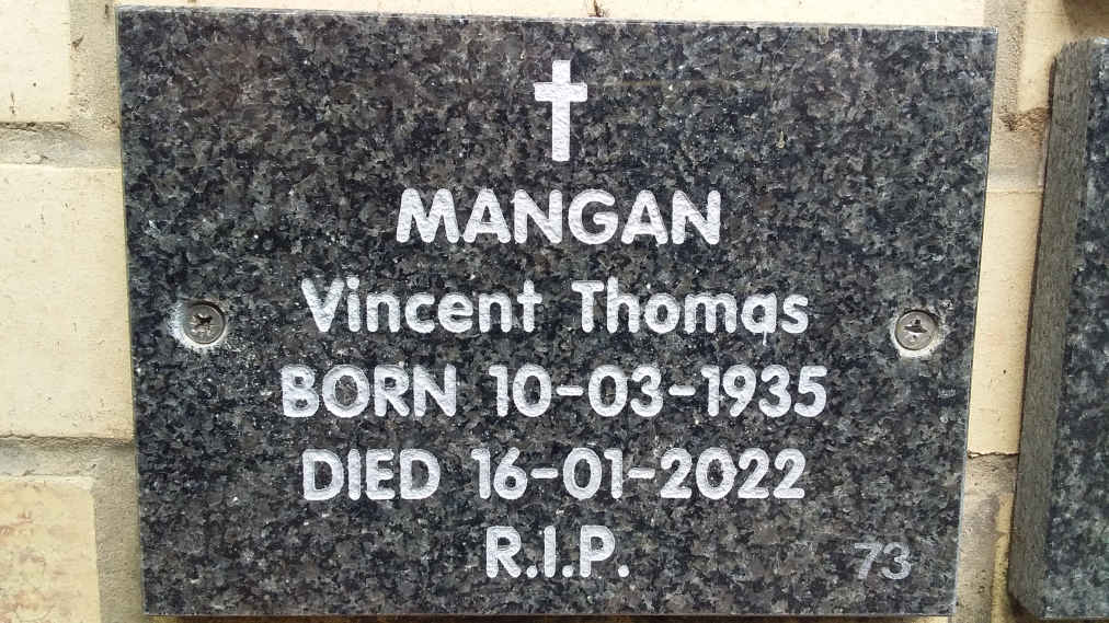 MANGAN Vincent Thomas 1935-2022