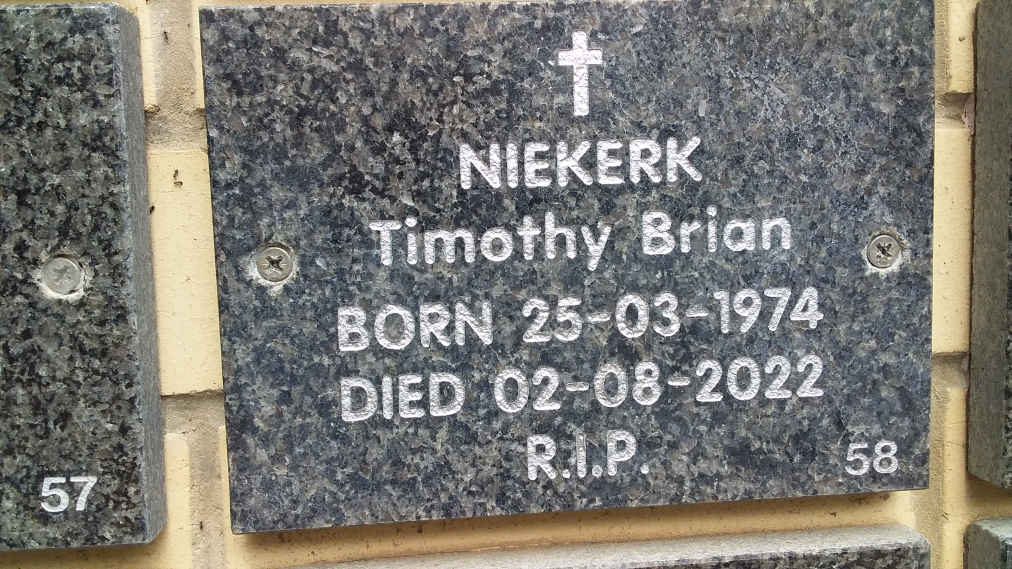 NIEKERK Timothy Brian 1974-2022