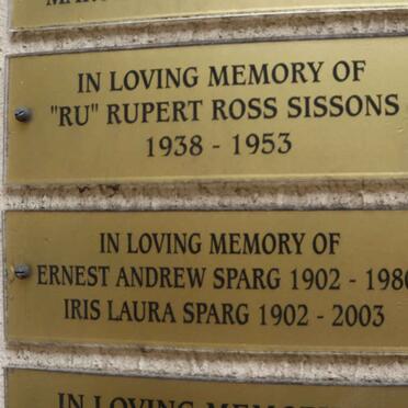 SISSONS Rupert Ross 1938-1953 :: SPARG Ernest Andrew 1902-1980 & Iris Laura 1902-2003