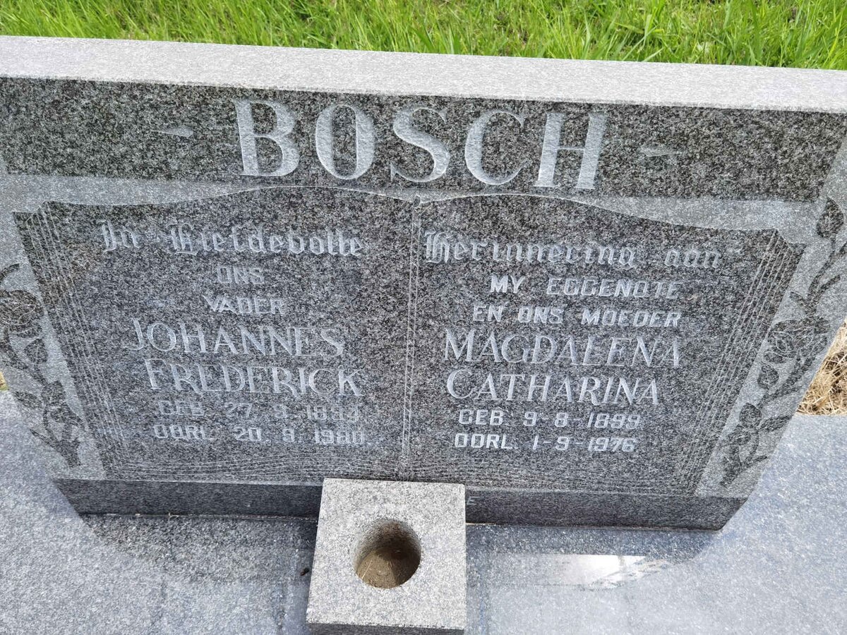 BOSCH Johannes Frederick 1884-1980 &amp; Magdalena Catharina 1899-1976