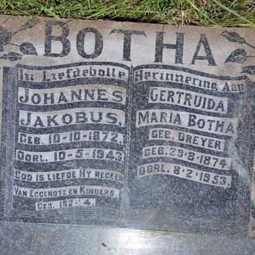 BOTHA Johannes Jakobus 1872-1943 &amp; Getruida Maria DREYER 1874-1953