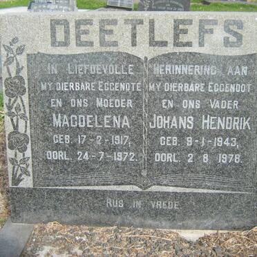 DEETLEFS Johans Hendrik 1943-1978 &amp; Magdelena 1917-1972