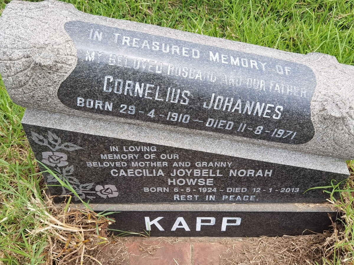 KAPP Cornelius Johannes 1910-1971 &amp; Caecilia Joybel Norah HOWSE 1924-2013