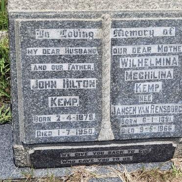 KEMP John Hilton 1879-1950 &amp; Wilhelmina Meghilina JANSEN VAN RENSBURG 1891-1966