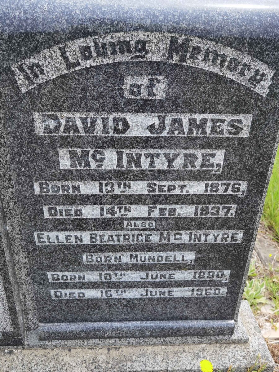 MCINTYRE David James 1876-1937 & Ellen Beatrice MUNDELL 1880-1960