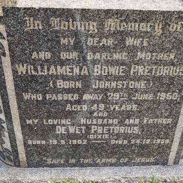 PRETORIUS de Wet 1902-1958 &amp; Williamena Bowie JOHNSTONE -1950