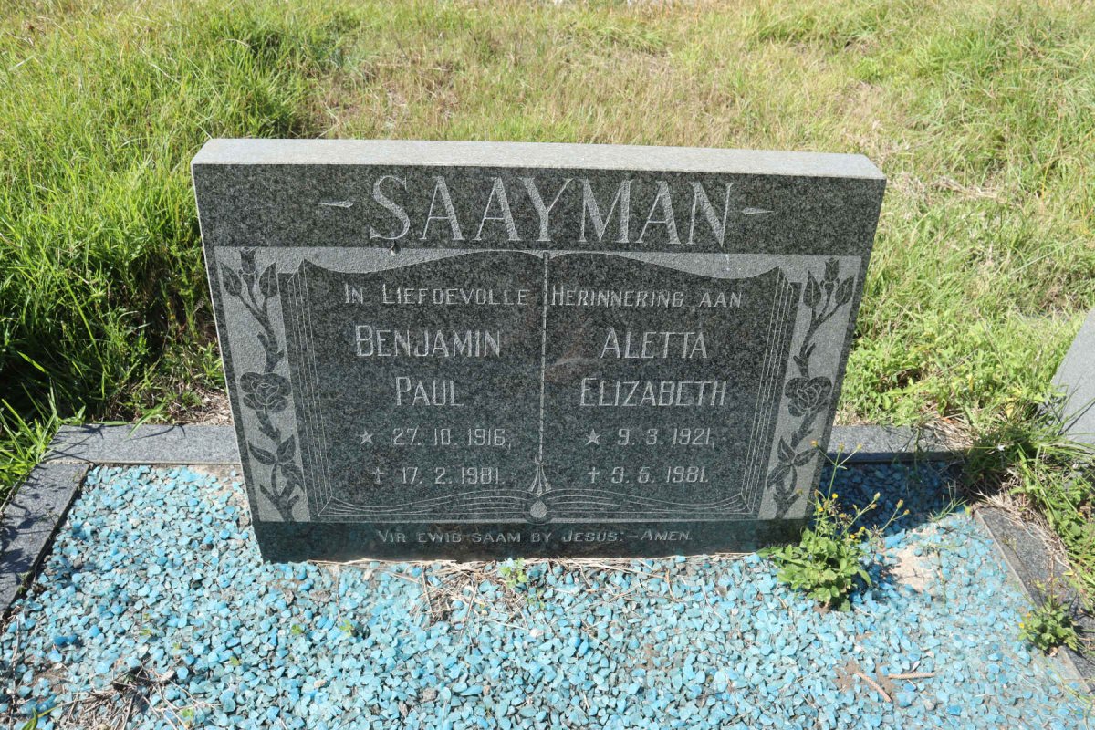 SAAYMAN Benjamin Paul 1916-1981 &amp; Aletta Elizabeth 1921-1981