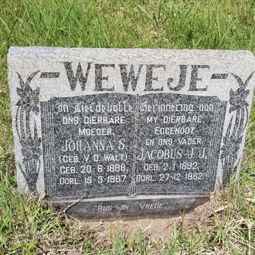 WEWEJE Jacobus J.J. 1892-1962 & Johanna S. V.D. WALT 1888-1967
