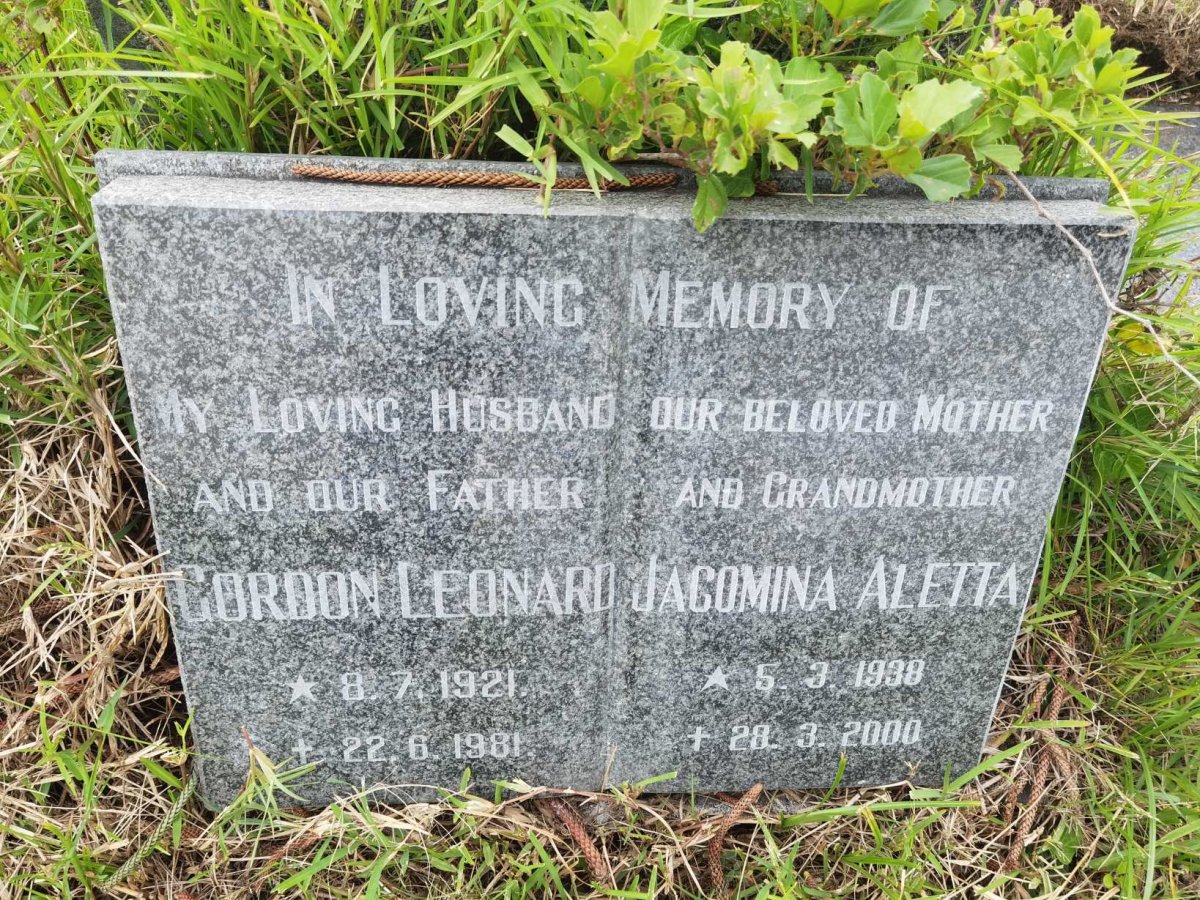 JACOBY Gordon Leonard 1921-1981 &amp; Jacomina Aletta 1938-2000