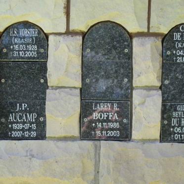 AUCAMP J.P. 1939-2007 :: BOFFA Larey R. 1986-2003 :: DE BRUIN C.J. 1941-2007