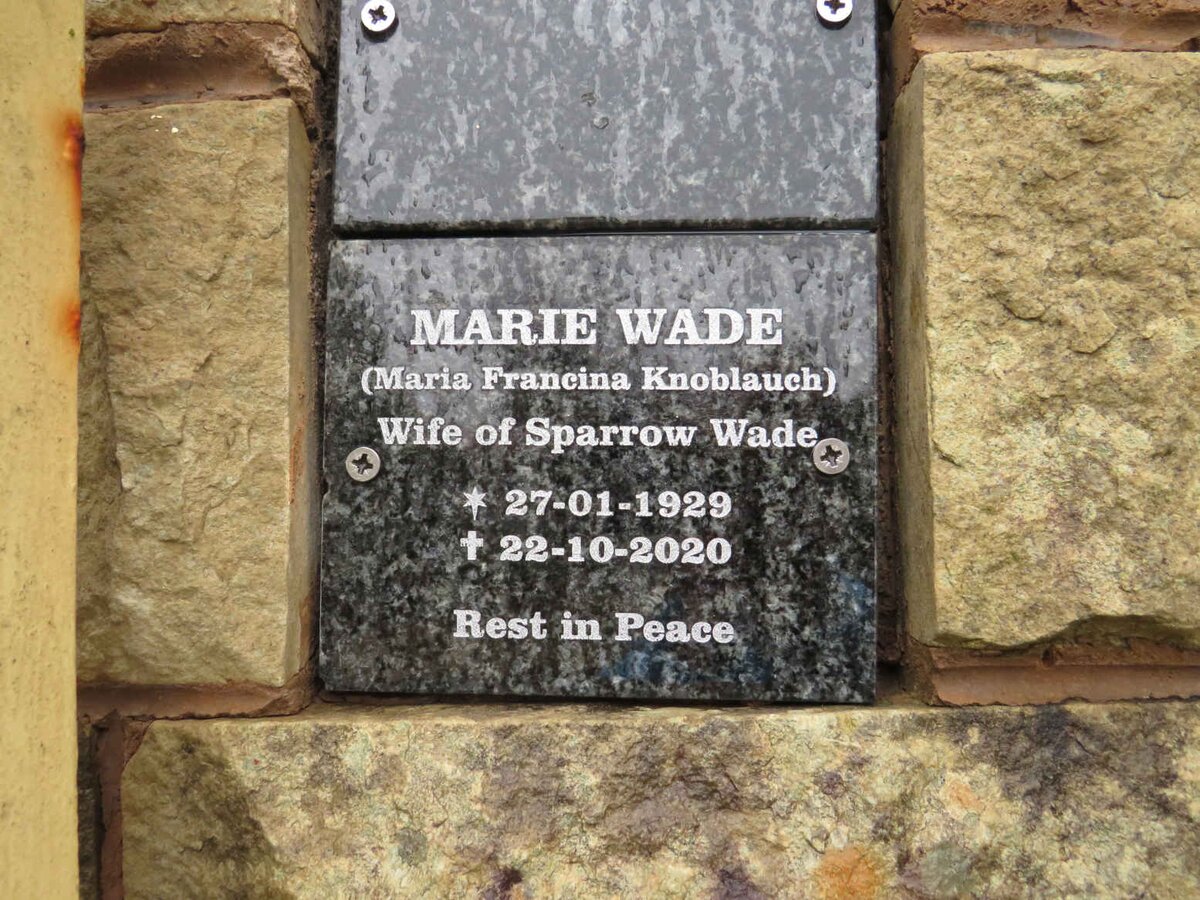 WADE Maria Francina nee KNOBLAUCH 1929-2020