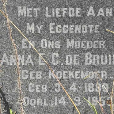 BRUIN Anna E.C., de nee KOEKEMOER 1888-1959