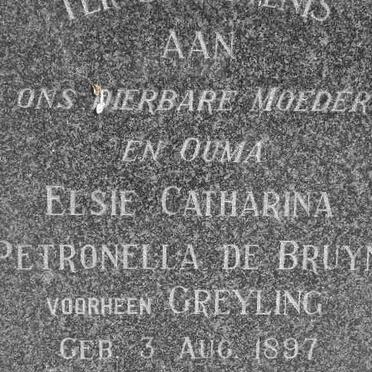 BRUYN Elsie Catharina Petronella, du  formerly GREYLING 1897-