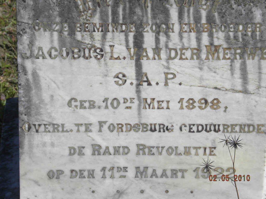 MERWE Jacobus L., van der 1898-1922