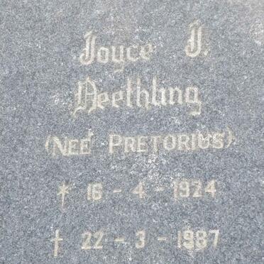 NEETHLING Joyce J. nee PRETORIUS 1924-1987