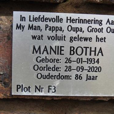 BOTHA Manie 1934-2020