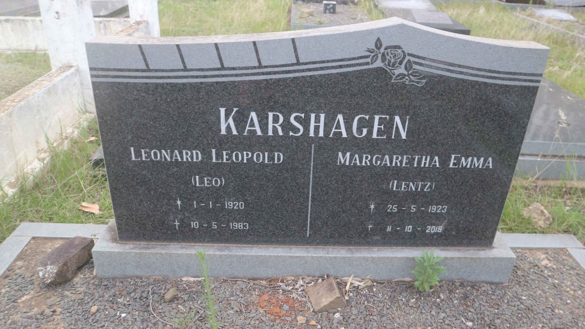 KARSHAGEN Leonard Leopold 1920-1983 &amp; Margaretha Emma 1923-2019