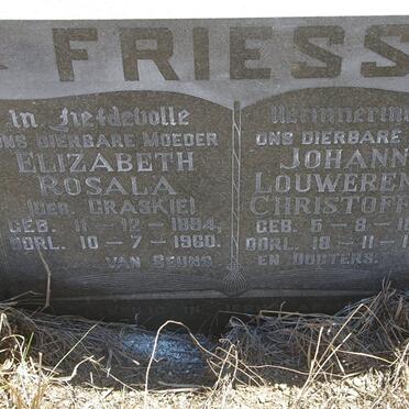 FRIESS Johannes Louwerence Christoffel 1886-1963 &amp; Elizabeth Rosala GRASKIE 1894-1960
