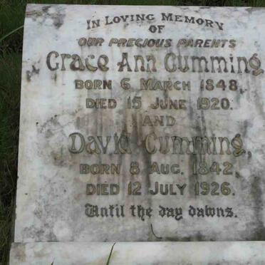 CUMMING David 1842-1926 &amp; Grace Ann 1848-1920