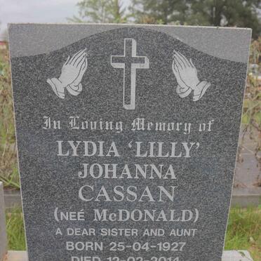 CASSAN Lydia Johanna nee MCDONALD 1927-2014