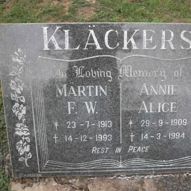 KLACKERS Martin F.W. 1913-1993 &amp; Annie Alice 1909-1994